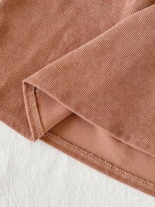 SHEIN Toddler Baby Girls Corduroy Dress Sweet Elegant Brown 3D Flower Ruffle Long Sleeve Ruffle Neck Wedding Guest Holiday Fall Winter Chic Retro - Khaki - View 7