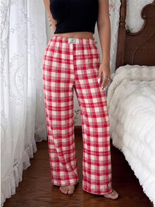Tulorae Women's Flannel Patch Print Pajama Pants With Waistband Bow Decor - Multicolor - View 3