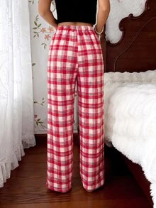 Tulorae Women's Flannel Patch Print Pajama Pants With Waistband Bow Decor - Multicolor - View 2