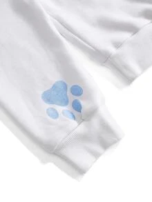 ROMWE Autumn/Winter Kawaii Cat Print Ear Design Hooded Sweatshirt For Women, Suitable For School - White - View 13