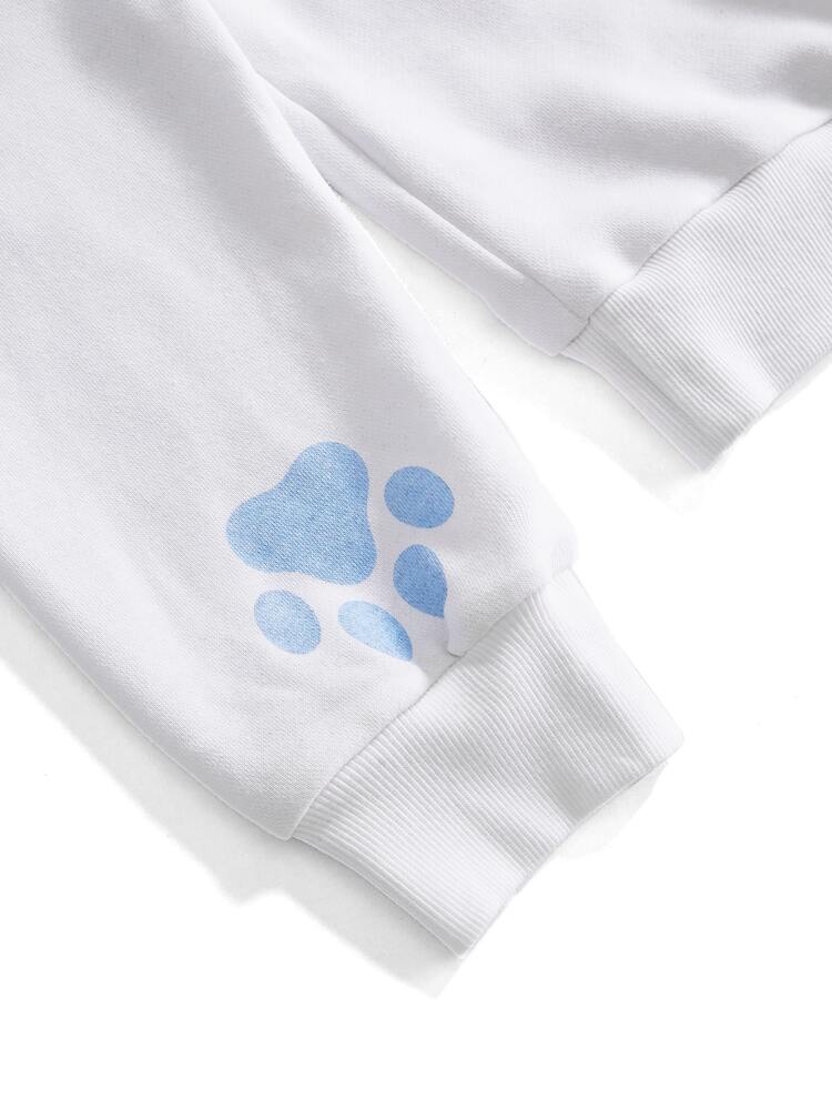 ROMWE Autumn/Winter Kawaii Cat Print Ear Design Hooded Sweatshirt For Women, Suitable For School - White - View 13