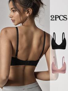 Lowkey Lull Women's Best-Selling Fashionable Comfortable Minimalist Solid Color High Cost-Performance High Quality Bra 2pcs/Set - Multicolor - View 2