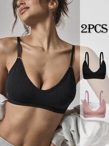 Lowkey Lull Women's Best-Selling Fashionable Comfortable Minimalist Solid Color High Cost-Performance High Quality Bra 2pcs/Set - Multicolor - View 1