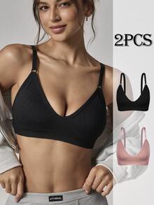 Lowkey Lull Women's Best-Selling Fashionable Comfortable Minimalist Solid Color High Cost-Performance High Quality Bra 2pcs/Set - Multicolor - View 6