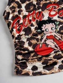 Betty Boop x SHEIN Women's Leopard Print Camisole Crop Top And Shorts Pajama Set, 2 Pieces Autumn Clothes - Multicolor - View 12