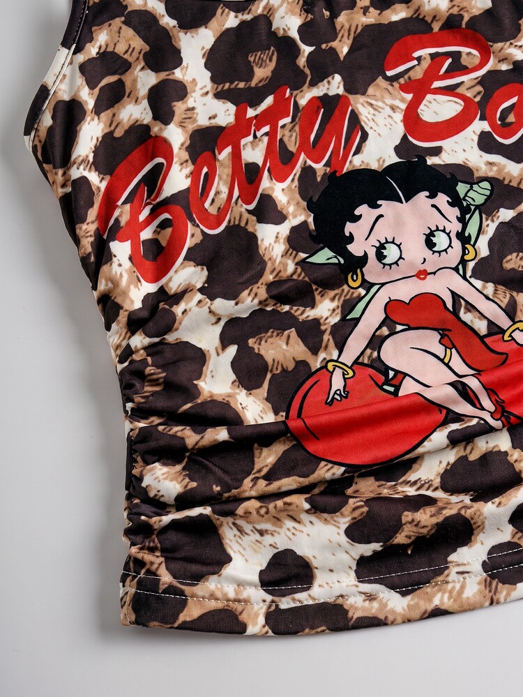 Betty Boop x SHEIN Women's Leopard Print Camisole Crop Top And Shorts Pajama Set, 2 Pieces Autumn Clothes - Multicolor - View 12