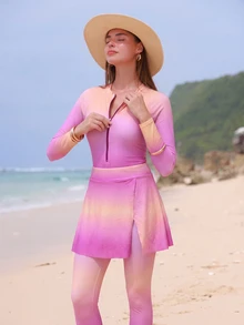 Swim Shayni Gradient Color Conservative Women's Elegant Vacation Swimsuit Set - Multicolor - View 4