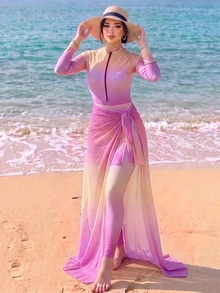 Swim Shayni Gradient Color Conservative Women's Elegant Vacation Swimsuit Set - Multicolor - View 1