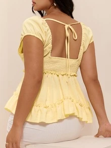CovetEZ Plus Size Women's Solid Color Casual Versatile Daily Wear Shirt - Yellow - View 2