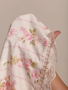 CovetEZ New Romantic Corset Tropical Elegant Floral Print Lace Colorblock Patchwork Casual Plus Size Short Sleeve Shirt Birthday Party Date Night White Summer - Pink - View 9