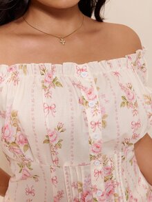 CovetEZ New Romantic Corset Tropical Elegant Floral Print Lace Colorblock Patchwork Casual Plus Size Short Sleeve Shirt Birthday Party Date Night White Summer - Pink - View 7