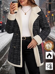 SHEIN Clasi Plus Size Vintage Fashion Button Tweed Long Sleeve Jacket Winter - Multicolor - View 8