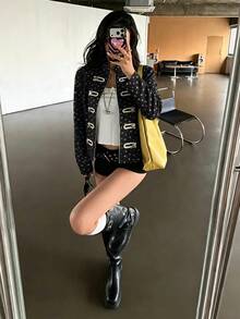 K-Vae 女款雙排扣碎花運動夾克，短版韓系溫柔休閒拉鍊運動衫 - 彩色 - 查看 7
