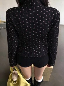 K-Vae 女款雙排扣碎花運動夾克，短版韓系溫柔休閒拉鍊運動衫 - 彩色 - 查看 2