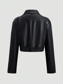 Sweetra Women's Long Sleeve Zipper Front Loose Design PU Leather Jacket Fall Winter Cloth For Women - Black - View 2