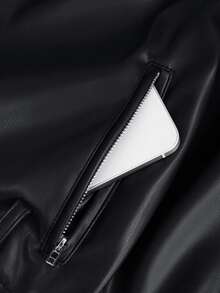 Sweetra Women's Long Sleeve Zipper Front Loose Design PU Leather Jacket Fall Winter Cloth For Women - Black - View 3