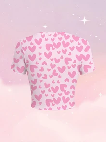 SHEIN X Care Bears Women's Heart Cartoon Print Short Sleeve Fitted T-Shirt - White - View 2