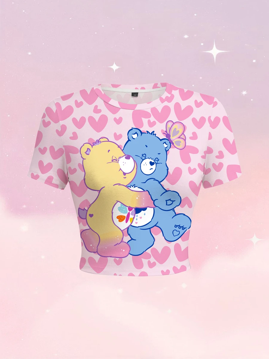 SHEIN X Care Bears Women's Heart Cartoon Print Short Sleeve Fitted T-Shirt - White - View 1