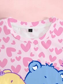 SHEIN X Care Bears Women's Heart Cartoon Print Short Sleeve Fitted T-Shirt - White - View 5