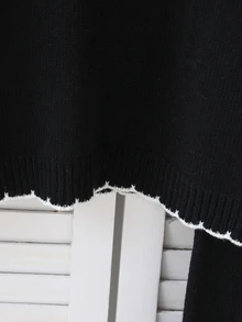 SHEIN 2件組女童針織套裝，極簡百搭圓領白色滾邊套頭毛衣搭配黑色直筒寬腿長褲，適中厚度，整潔下擺，柔軟親膚質感，細膩觸感，可分開穿著，適合日常穿著、上學、購物、戶外活動等場合，秋冬穿搭 - 黑色 - 查看 8