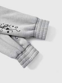 ROMWE Cute Anime Print Grey Raw Hem Cropped Women's Sweatshirt - Grey - View 14