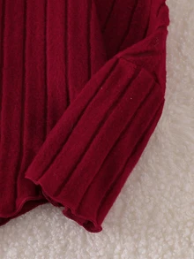 SHEIN Elladie kids 女童2件套 半高領長袖不對稱下擺可愛熊拼接上衣 + 羅紋喇叭褲，甜美休閒嬰幼兒春秋款 棕色 - 紅色 - 查看 7