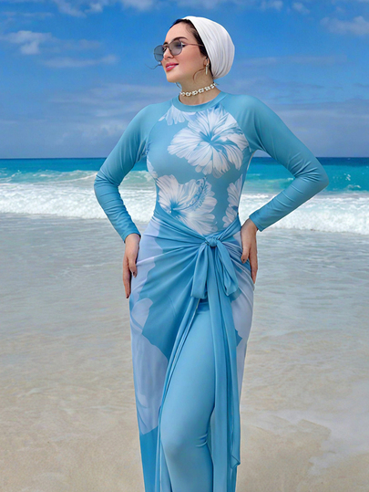 Swim Shayni Summer Beach Women's One-Piece Swimwear Set, Arabic Style Young Lady Beach Holiday Essential Latest Dress Modest Swimwear For Women