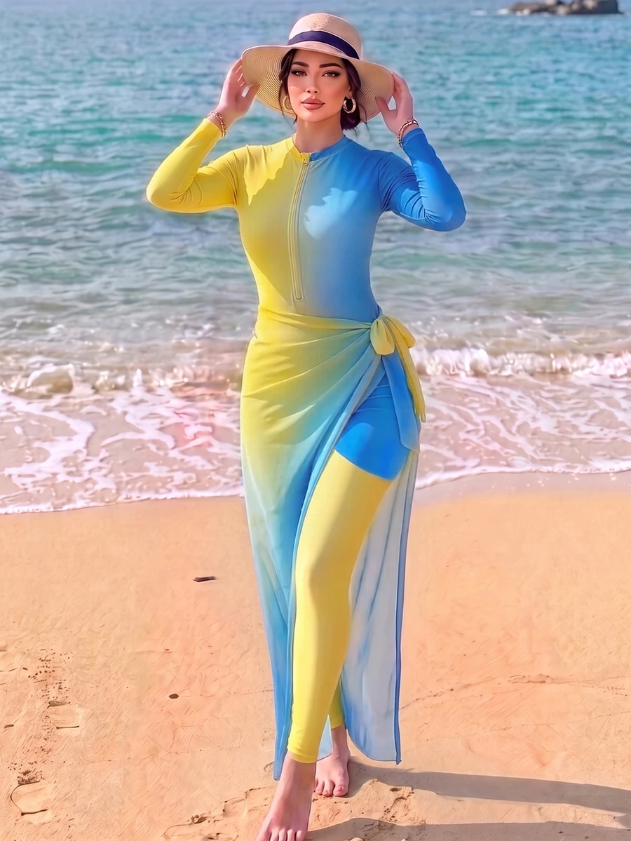 Swim Shayni 漸層拉鍊多件式優雅保守女款泳衣套裝 - 彩色 - 查看 1