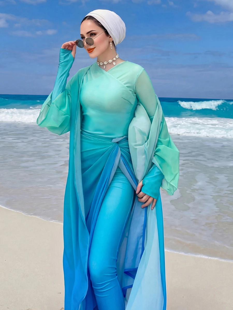 Swim Shayni Women's Solid Color One-Piece Swimsuit, Pants, Skirt And Robe Set, Suitable For Pool Party, Beach Vacation And Daily Wear