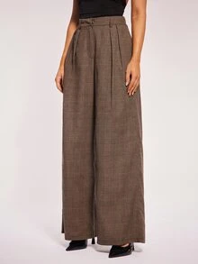 Radiana Casual Long Wide Leg Women's Suit Pants With Plain Plaid Pattern Multicolor Fabric - Multicolor - View 7
