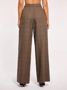 Radiana Casual Long Wide Leg Women's Suit Pants With Plain Plaid Pattern Multicolor Fabric - Multicolor - View 2