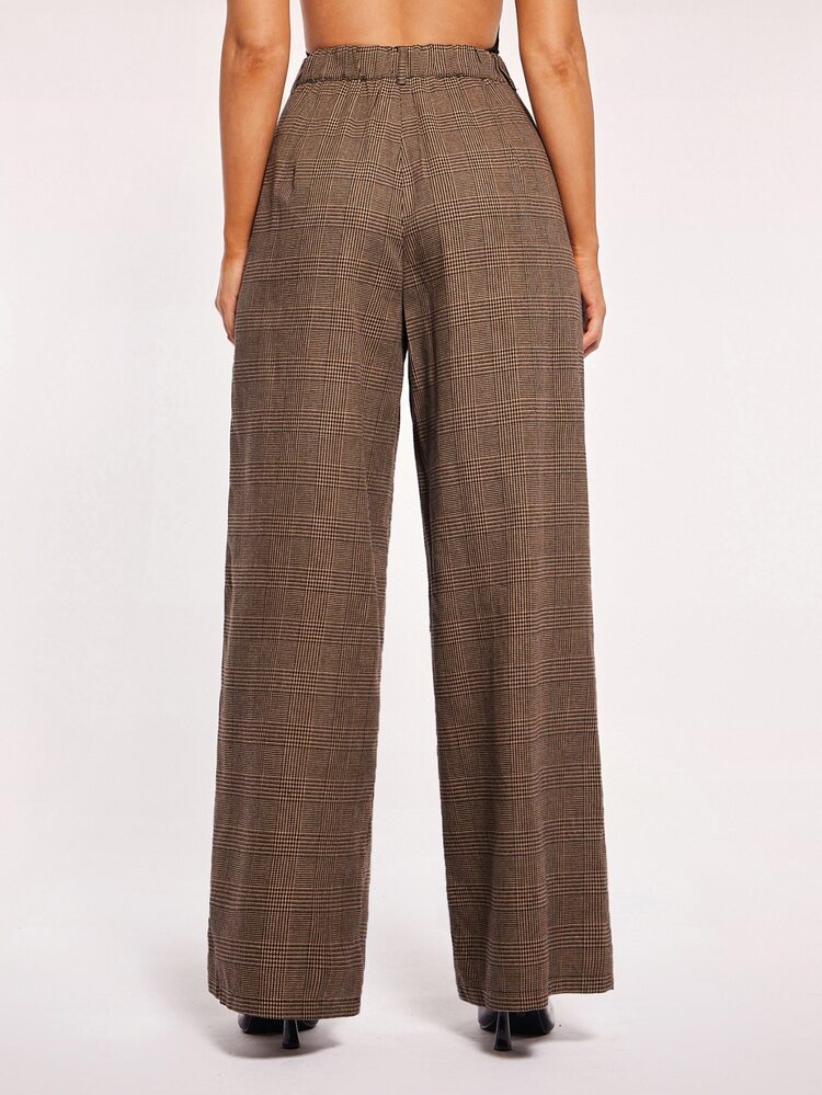 Radiana Casual Long Wide Leg Women's Suit Pants With Plain Plaid Pattern Multicolor Fabric - Multicolor - View 2