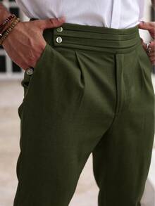 Manfinity Mode Men's Solid Color Pleated Casual Commuter Suit Pants - Olive Green - View 5