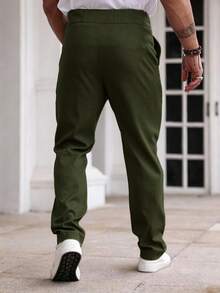 Manfinity Mode Men's Solid Color Pleated Casual Commuter Suit Pants - Olive Green - View 2