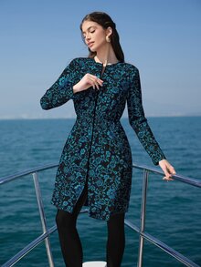 Swim Mulvari 女士瓷器印花蓝色布基尼两件套，带可拆卸罩衫，适合海滩、度假穿着 - 彩色 - 查看 4