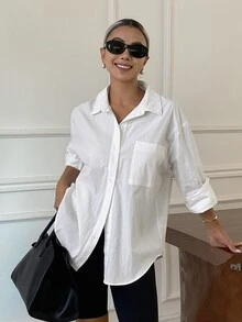 DAZY Women's Solid Color Single-Breasted Casual Versatile Daily Outing Shirt Long Sleeve Fall - White - View 6