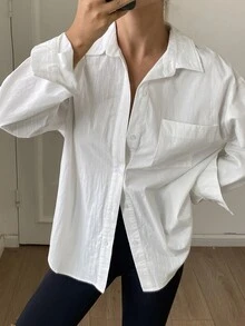 DAZY Women's Solid Color Single-Breasted Casual Versatile Daily Outing Shirt Long Sleeve Fall - White - View 1
