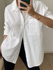 DAZY Women's Solid Color Single-Breasted Casual Versatile Daily Outing Shirt Long Sleeve Fall - White - View 4