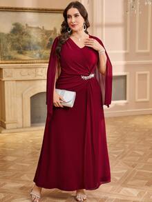 Reflora Plus Size Elegant Burgundy Formal Wedding Party Dress,Winter Rhinestone Embellished Evening Gown,Mother Of The Bride Dress,Luxury Women's Ceremony - Red - View 3