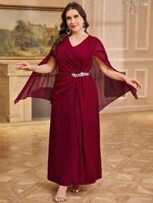 Reflora Plus Size Elegant Burgundy Formal Wedding Party Dress,Winter Rhinestone Embellished Evening Gown,Mother Of The Bride Dress,Luxury Women's Ceremony - Red - View 4