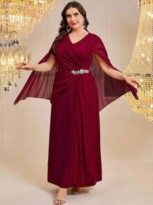 Reflora Plus Size Elegant Burgundy Formal Wedding Party Dress,Winter Rhinestone Embellished Evening Gown,Mother Of The Bride Dress,Luxury Women's Ceremony - Red - View 10