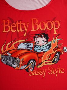 Betty Boop x SHEIN Women's Loose Casual Versatile Short Sleeve T-Shirt, - Red - View 9