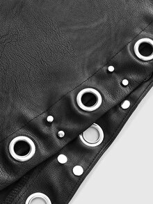 ROMWE Autumn/Winter Casual Y2K Asymmetrical Hem Waist Tie Metal Eyelet Low Waist A-Line Skirt - Black - View 10