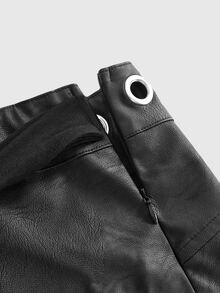 ROMWE Autumn/Winter Casual Y2K Asymmetrical Hem Waist Tie Metal Eyelet Low Waist A-Line Skirt - Black - View 11