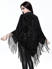 ROMWE Vintage Black Velvet Burnout Gothic Style Tassel Shawl Cardigan - Black - View 9