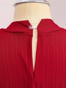 SHEIN فستان أحمر أنيق وجميل للبنات بأكمام طويلة منفوخة وطبقات من الكشكشة، خصر مشدود، تنورة متوسطة الطول بنسيج ناعم، مناسب لعيد الميلاد والحفلات والخريف - عنابي اللون - مشاهدة 8
