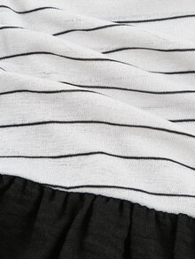 SHEIN Women's Asymmetric Shoulder Black And White Striped Colorblock Casual Boho Party Vacation Dress Summer - Black - View 7