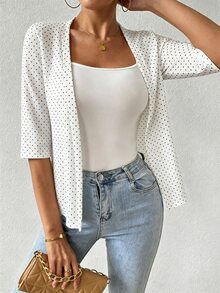 SHEIN 女款夏季休閒波點印花夾克 - 白色 - 查看 5