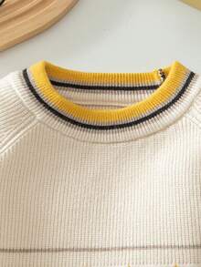 Young Boys Knitted Crew Neck Striped Casual Sweater Autumn Fall Pullover - Beige - View 9