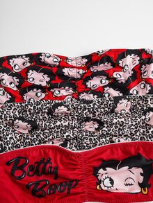 Betty Boop x SHEIN 女士豹纹卡通人物印花抹胸文胸 - 紅色 - 查看 3